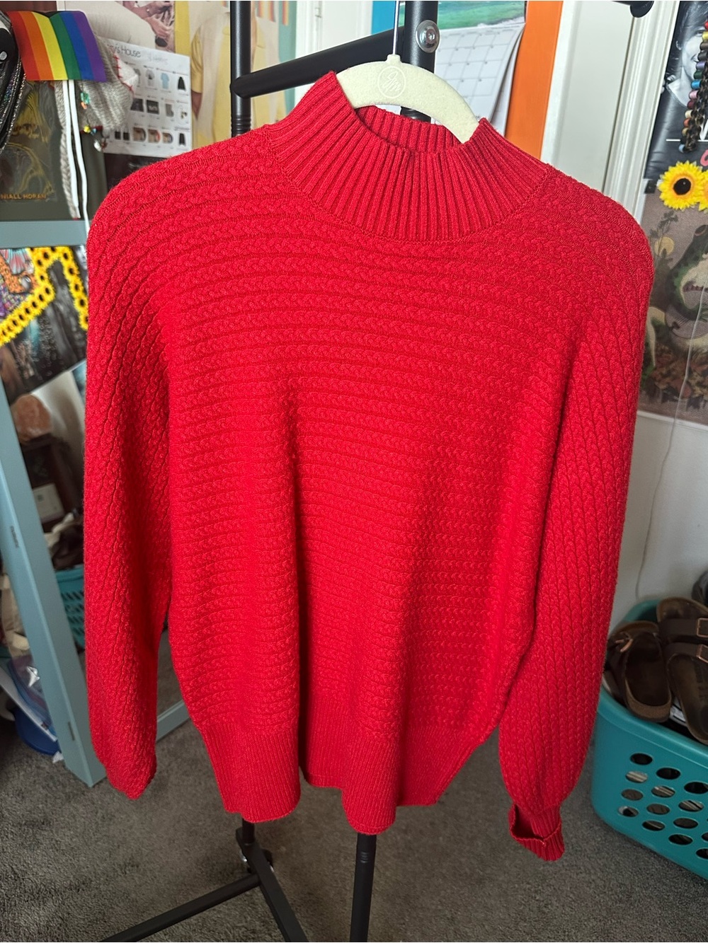 APRICOT Red Mock Neck Cable-Knit Sweater